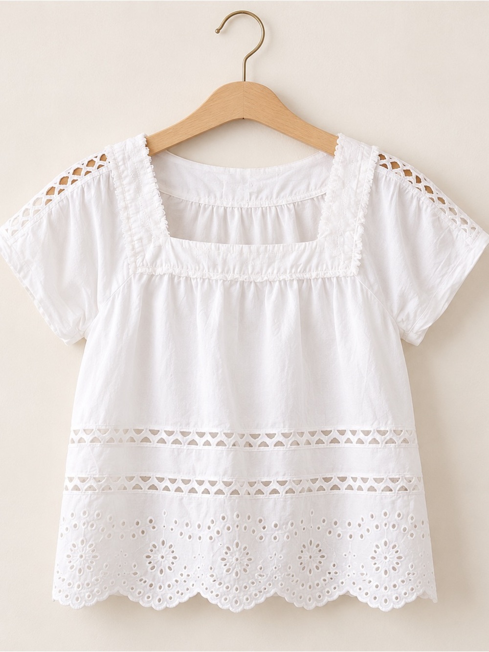 NWOT Madewell White Square-Neck Eyelet Top Size Small